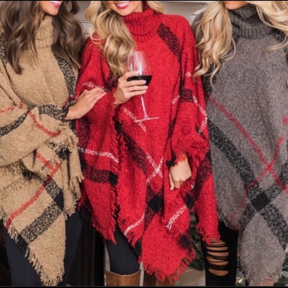 Plaid poncho